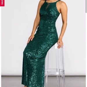Green sequin halter dress!